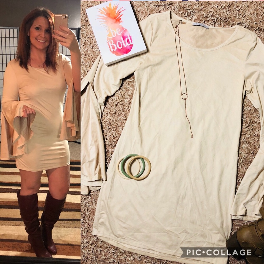 Tan Suede Slit Sleeve Dress